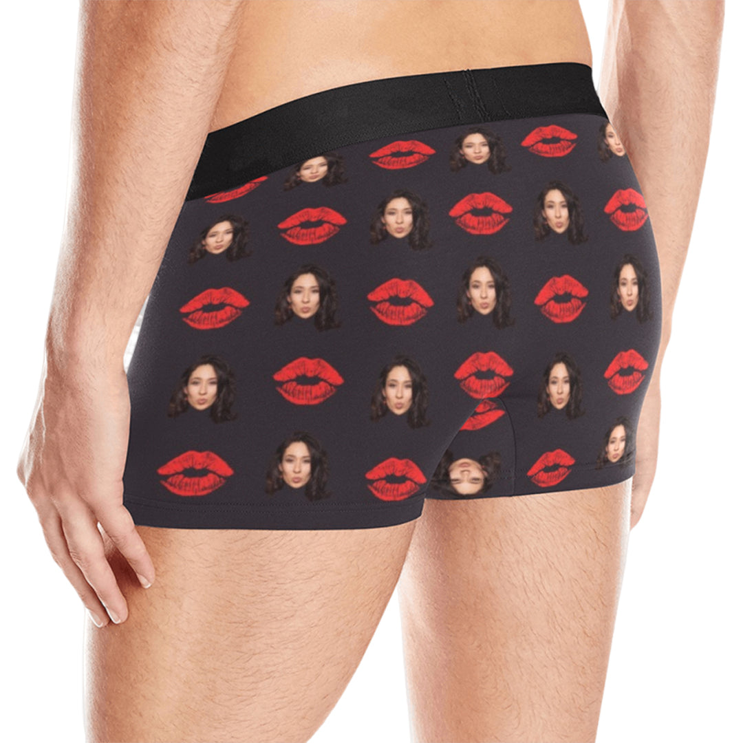 Custom Big Face Red Lip Underwear | Personalized Photo Men's Boxer Briefs For Birthday/Valentine