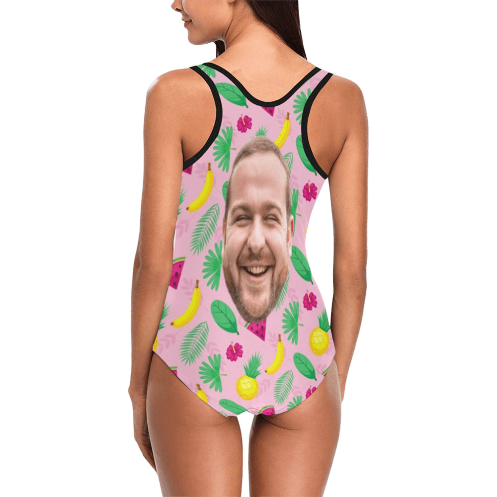 Custom Tropical Fruit Face Swimsuit | Unique Women's Tank Top One Piece Bathing Suit For Summer Vacation