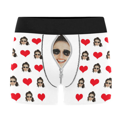 Custom Face Zip Heart Underwear | Personalized Photo Men's Boxer Briefs For Birthday/Christmas Gifts