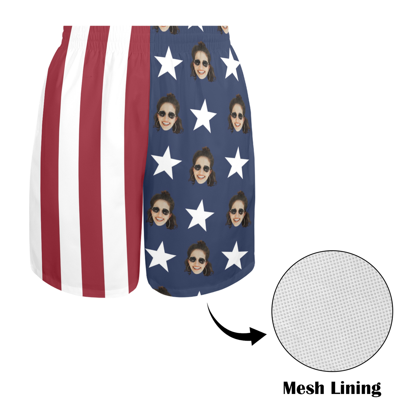 Custom Face American Flag Beach Shorts | Personalized Photo Men's Elastic Swim Trunks For Independence Day