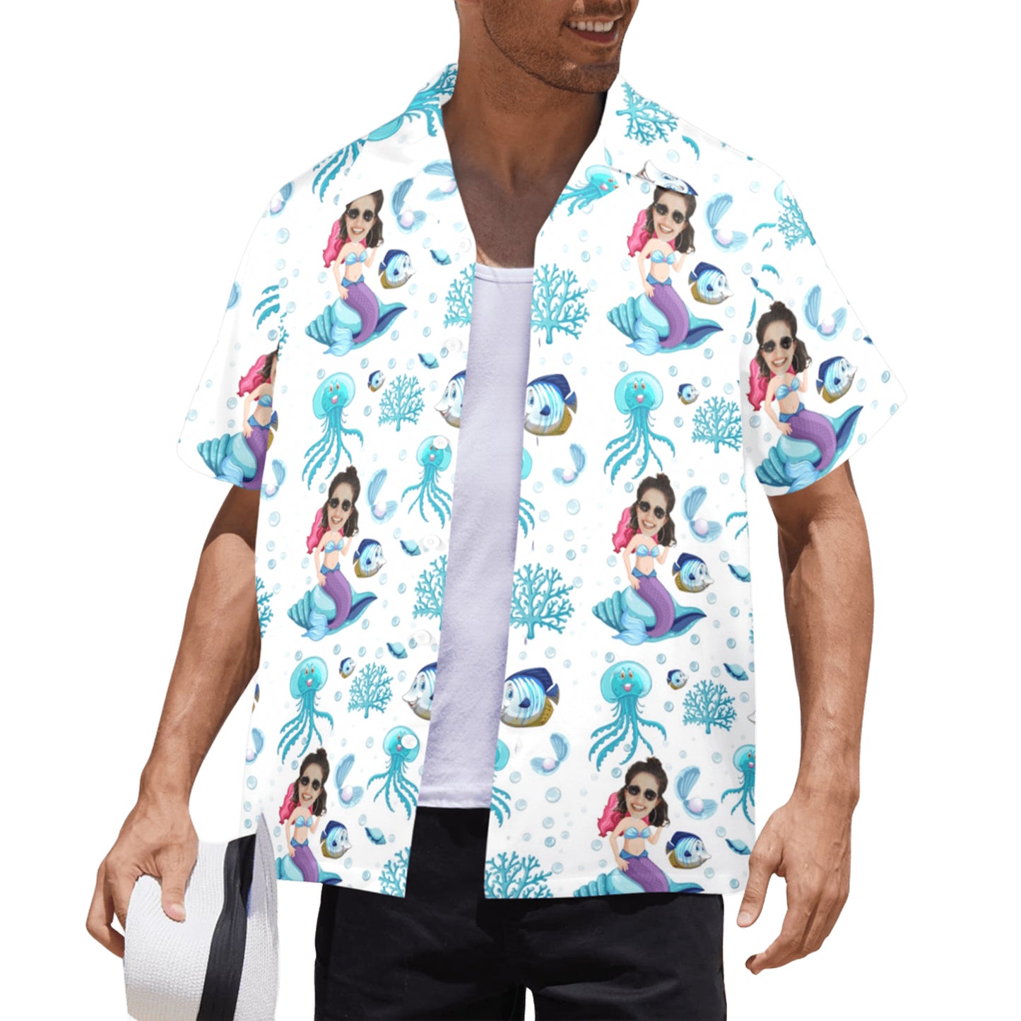 Custom Mystic Mermaid Face Hawaiian Shirt | Personalized Tropical Aloha Shirt Prank Surprise Gifts