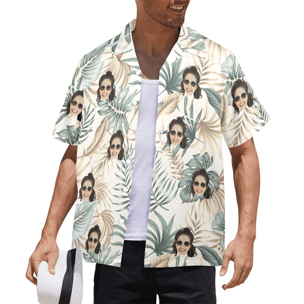 Custom Face Palm Leaves Hawaiian Shirt | Personalized Tropical Aloha Shirt Birthday/Anniversary Gift
