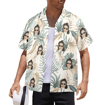 Custom Face Palm Leaves Hawaiian Shirt | Personalized Tropical Aloha Shirt Birthday/Anniversary Gift