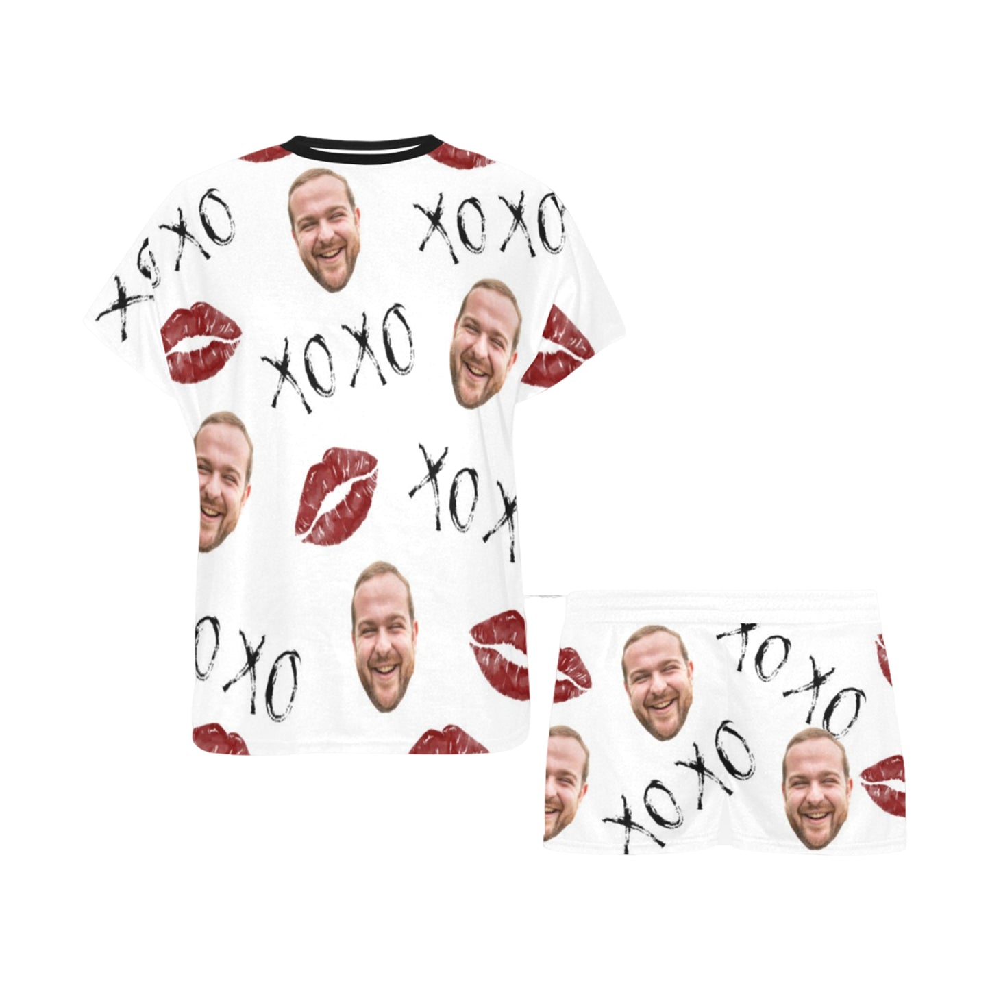 Custom Lip Love Face Pajamas | Personalized Women's Short Pajama Set For Lovers