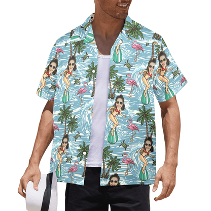 Custom Face Surfing Beach Hawaiian Shirt | Personalized Tropical Aloha Shirt For Cruise Trip