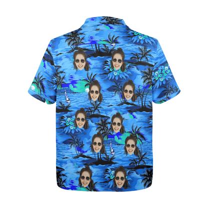 Custom Face Blue Island Hawaiian Shirt | Personalized Tropical Summer Shirt Best Couple Gift