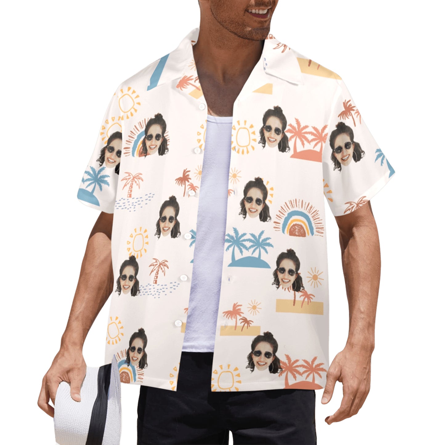 Custom Face Anime Sunset Coconut Breeze Hawaiian Shirt | Personalized Tropical Aloha Shirt For Wedding/Bachelor Party