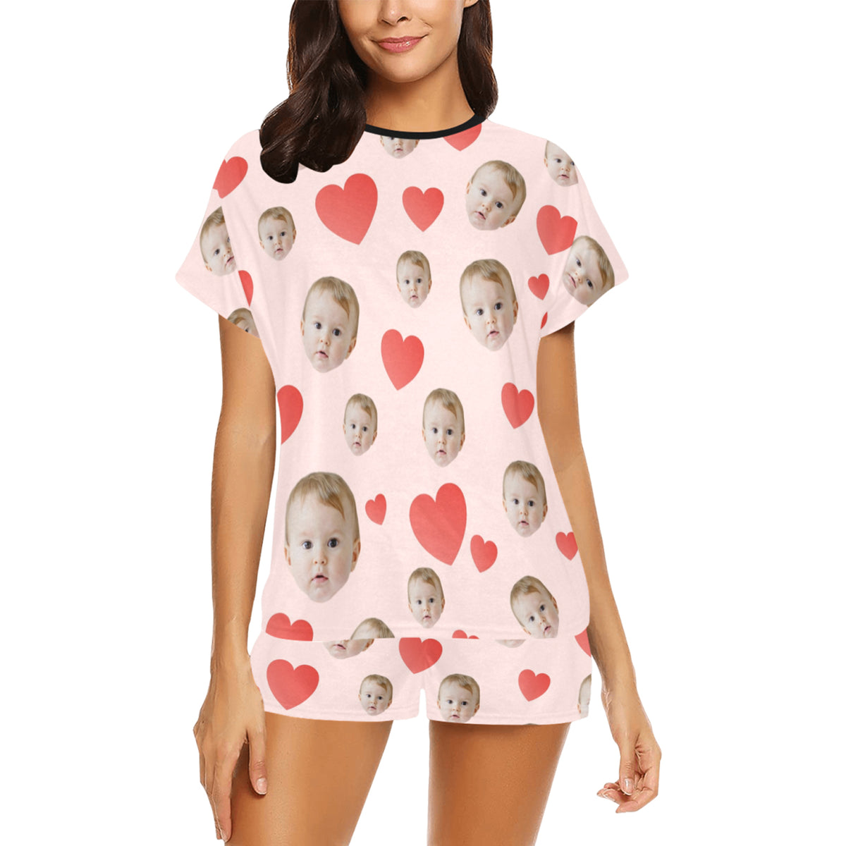 Custom Heart Multi-Color Pajamas | Personalized Women's Short Pajama Set Valentine's Day Gift