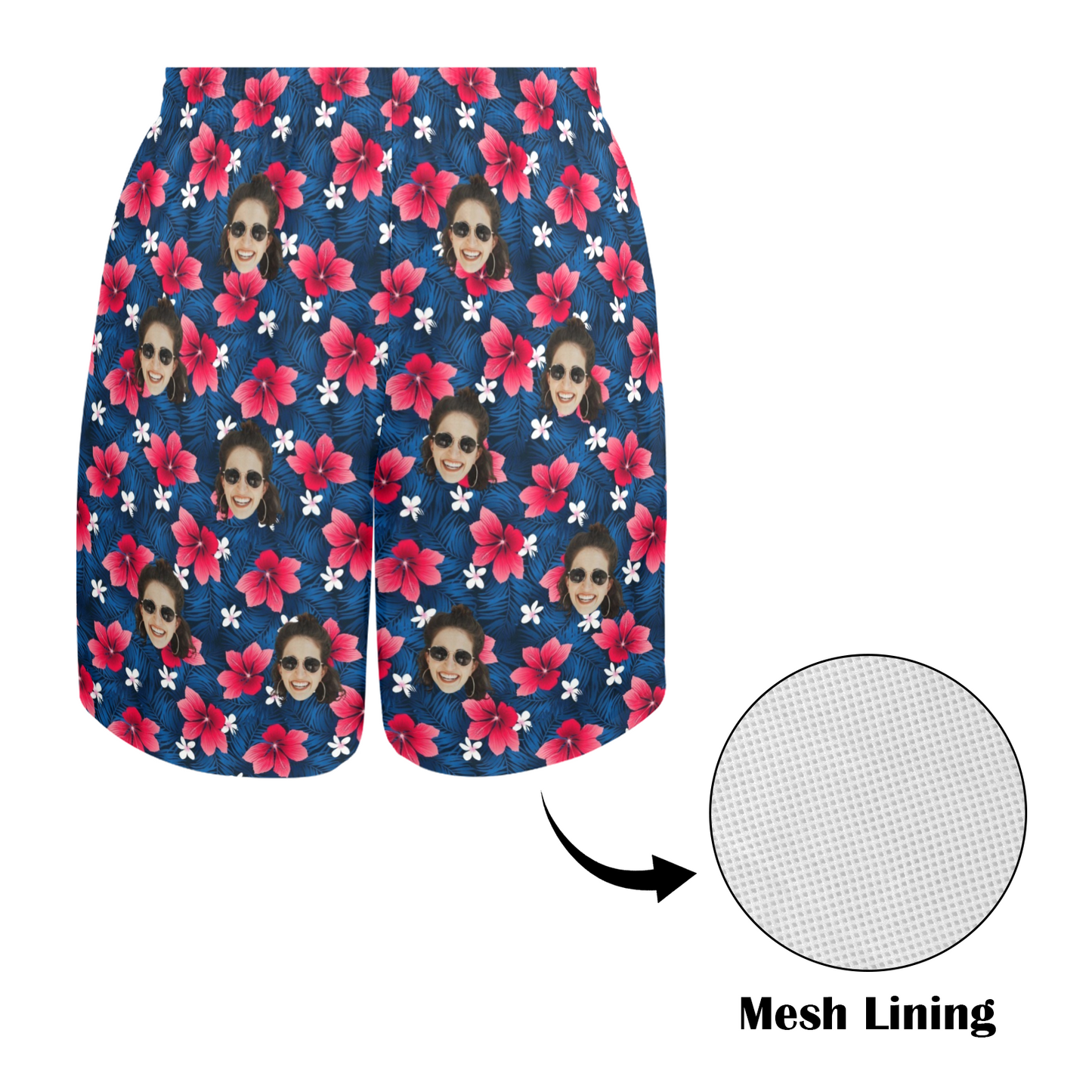 Custom Face Flower Petals Beach Shorts | Personalized Photo Men's Elastic Swim Trunks For Father's Day