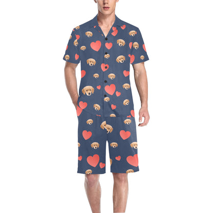 Custom Heart Multi-Color Pajamas | Personalized Men's V-Neck Short Pajama Set Gift for Him