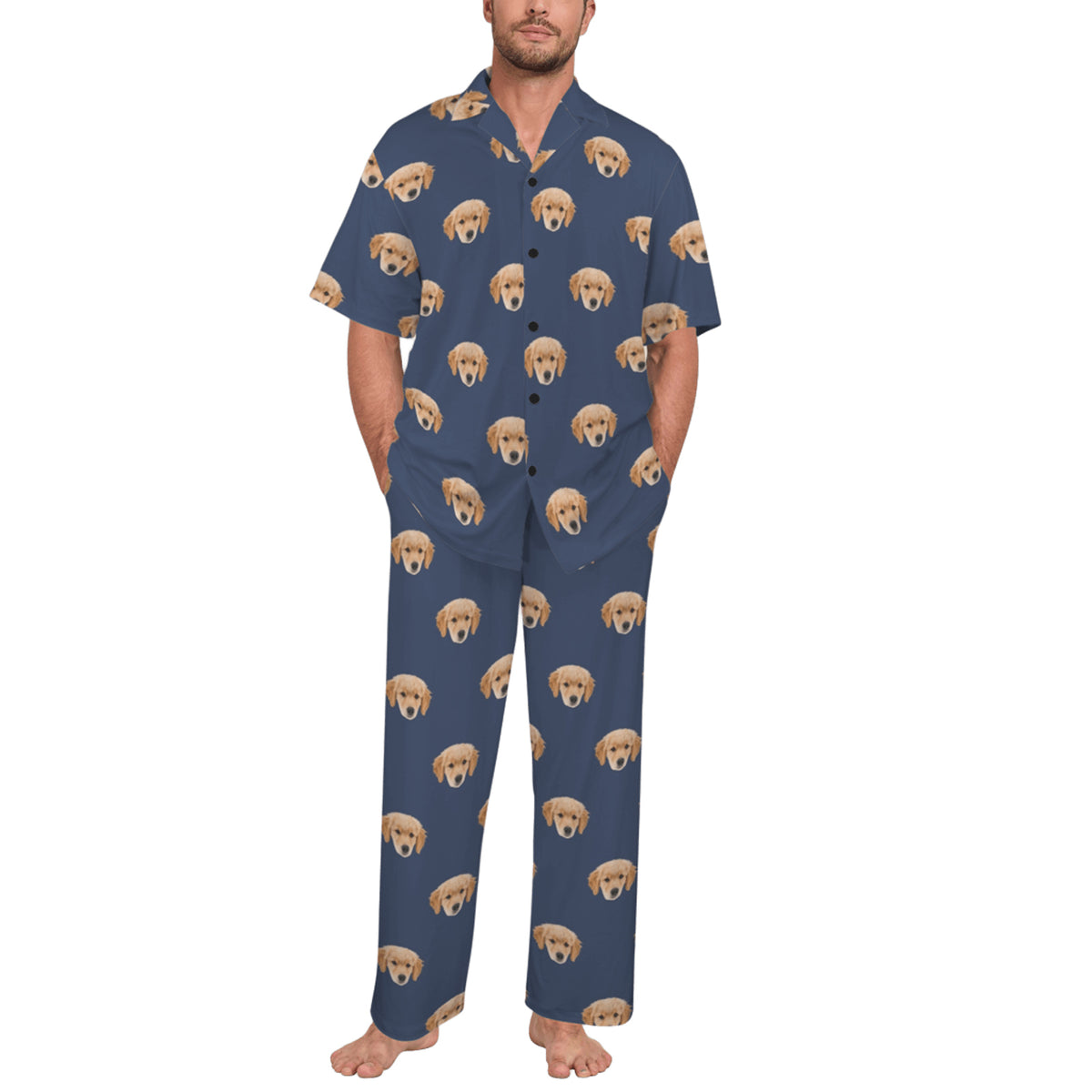 Custom Husband/Boyfriend Face Pajamas | Personalized Men's V-Neck Pajama Set Anniversary Gift