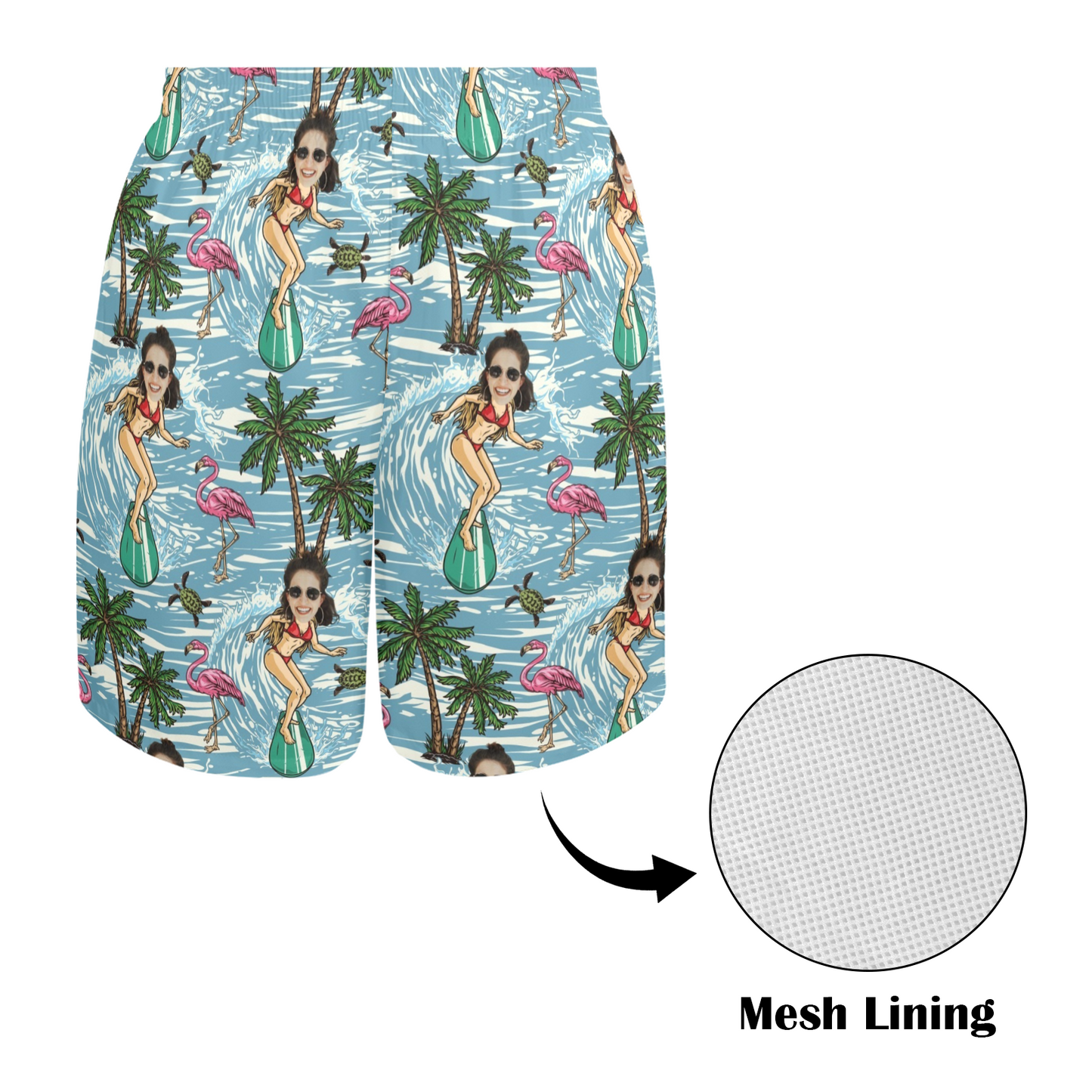 Custom Face Surfing Beach Shorts | Personalized Photo Men's Elastic Swim Trunks Prank Gift