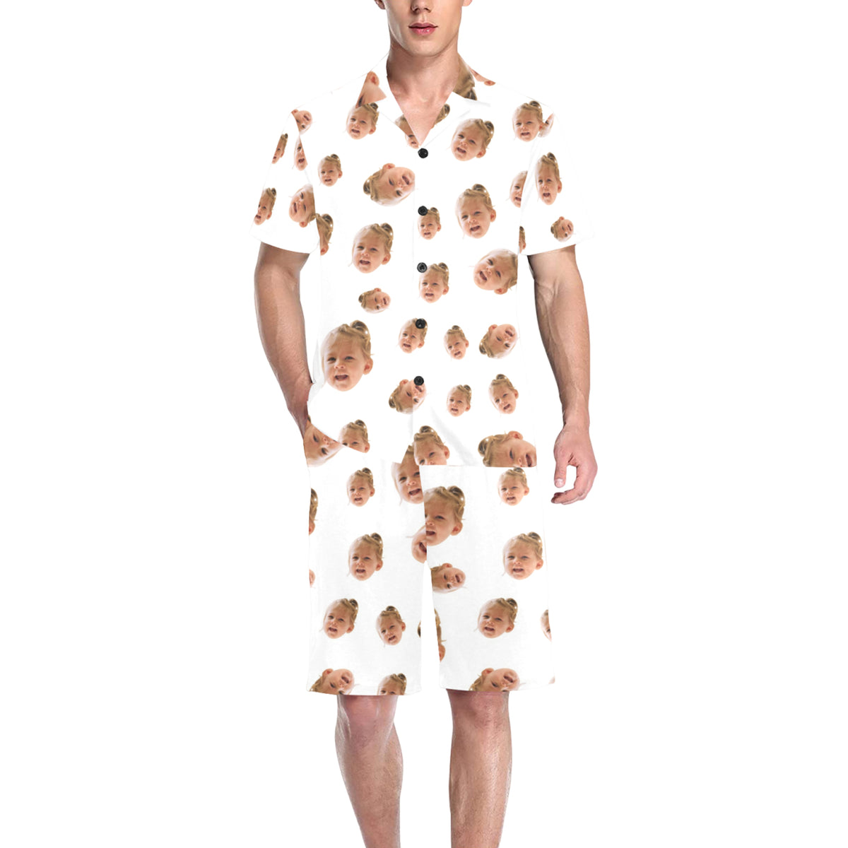 Custom Face Multi-Color Pajamas | Personalized Men's V-Neck Short Pajama Set Gift for Husband/Boyfriend