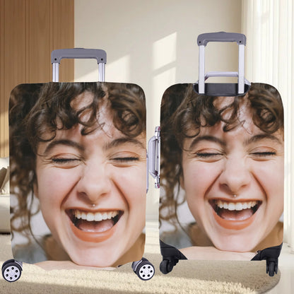 Custom Face Luggage Cover | Funny Vacation Travel Gift Personalized Suitcase Protector for Family & Friends Summer Holiday Joke Accessory