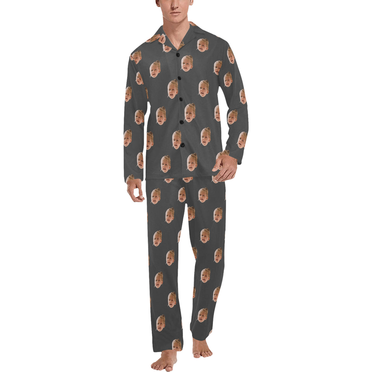 Custom Husband/Boyfriend Face Pajamas | Personalized Men's Long Pajama Set Gift for Him