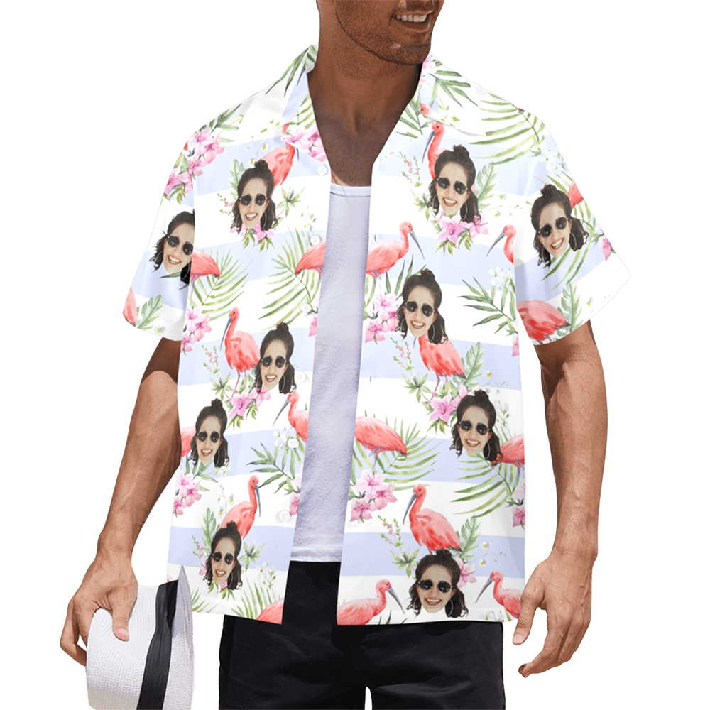 Custom Face Pink Flamingo Hawaiian Shirt | Personalized Tropical Aloha Shirt Anniversary Gift