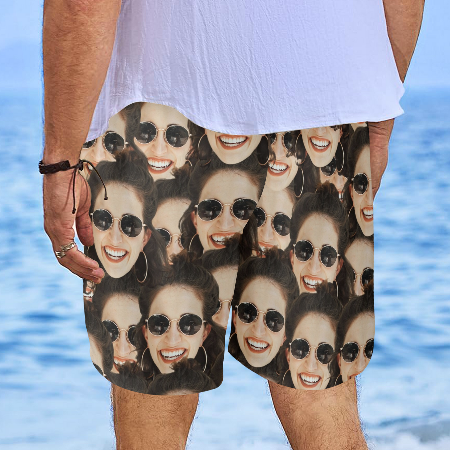 [Recommend]Custom Dense Face Beach Shorts | Personalized Photo Men's Elastic Swim Trunks