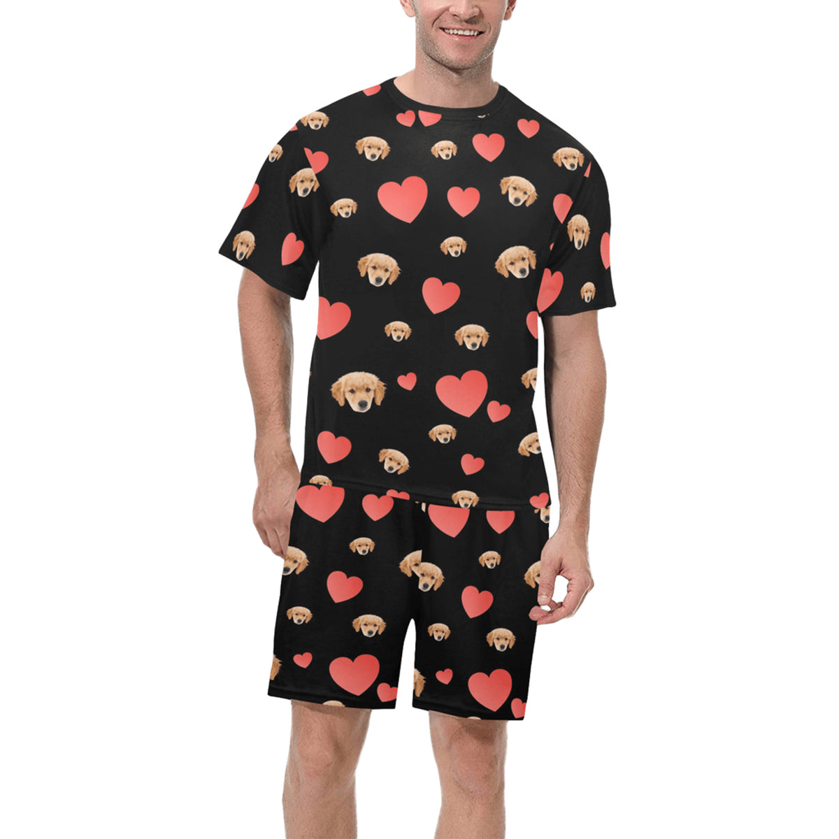 Custom Heart Multi-Color Pajamas | Personalized Men's Short Pajama Set Valentine's Day Present