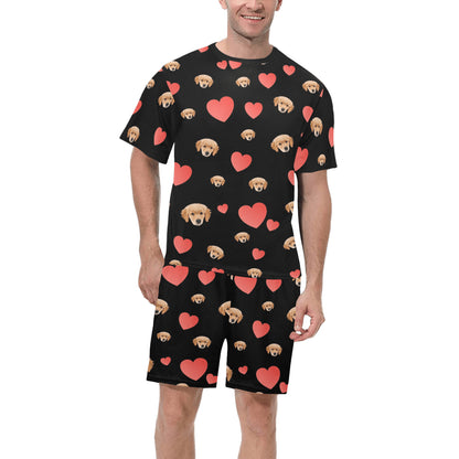 Custom Heart Multi-Color Pajamas | Personalized Men's Short Pajama Set Valentine's Day Present