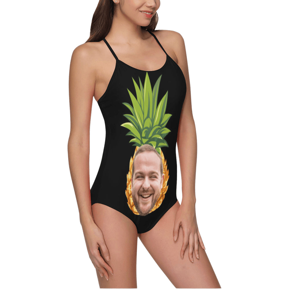 Custom Pineapple Face Swimsuit | Unique Women's Slip One-Piece Bathing Suit Couple Prank Gifts