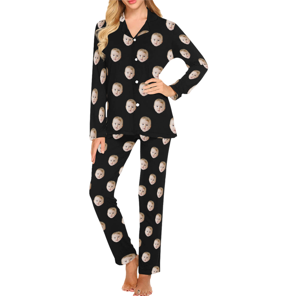 Custom Husband/Boyfriend Face Pajamas | Personalized Women's Long Pajama Set Christmas Gift