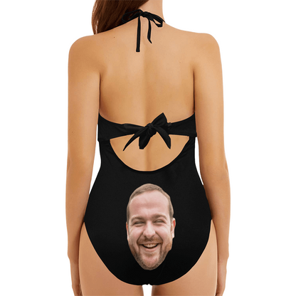 Custom Face Swimsuit | Personalized Women's Backless Bow One Piece Bathing Suit Celebrate Holiday