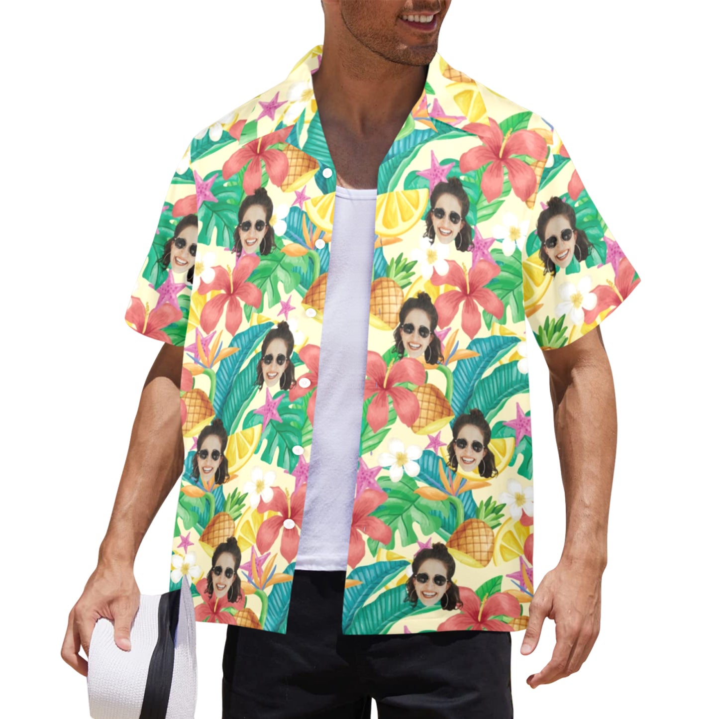 Custom Exotic Flowers & Fruits Face Hawaiian Shirt | Personalized Tropical Aloha Shirt Father's Day Gift
