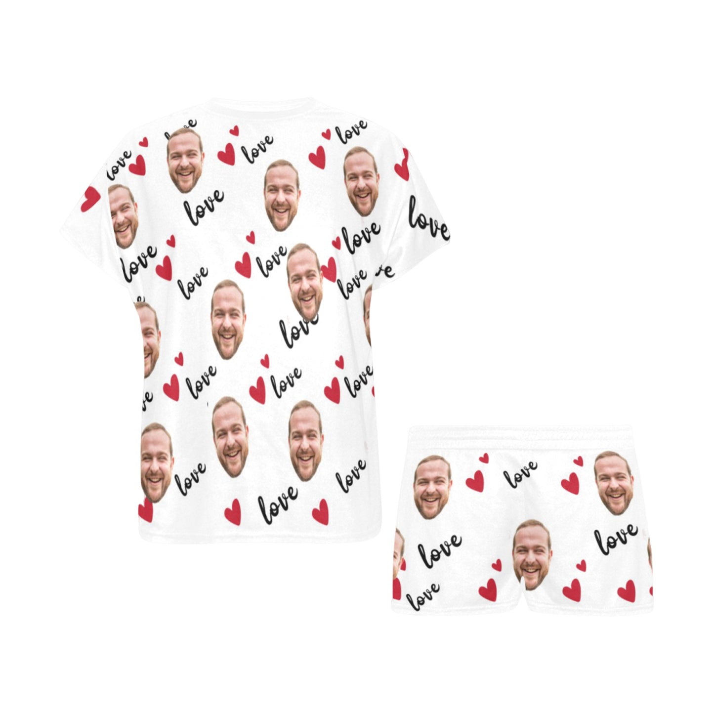 Custom Love Heart Face Pajamas | Personalized Photo Women's Short Pajama Set Special Gift