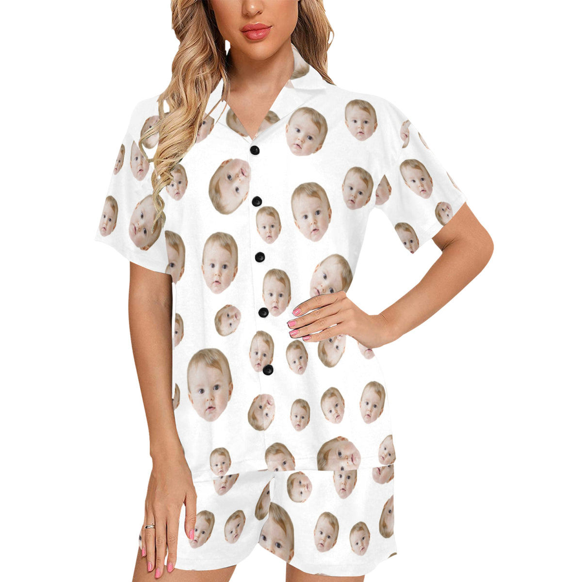 Custom Face Multi-Color Pajamas | Personalized Women's V-Neck Short Pajama Set Gift for Mom/Dad