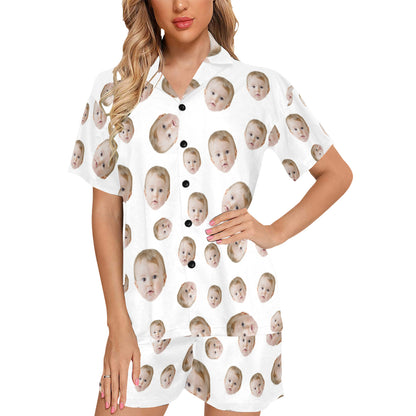 Custom Face Multi-Color Pajamas | Personalized Women's V-Neck Short Pajama Set Gift for Mom/Dad