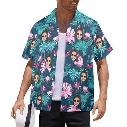 Custom Face Coconut Flowers Hawaiian Shirt | Personalized Tropical Aloha Shirt Beach Cruise Party Gift