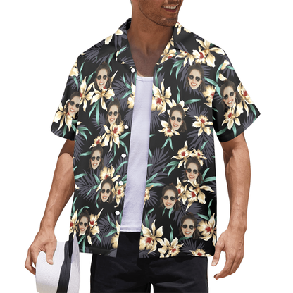 Custom Face Lily Flowers Hawaiian Shirt | Personalized Tropical Aloha Shirt For Cruise Trip