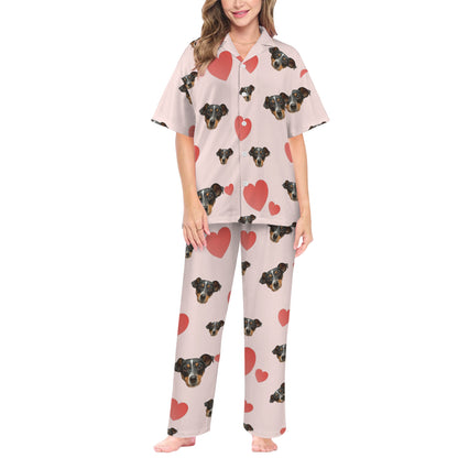 Custom Heart Multi-Color Pajamas | Personalized Women's V-Neck Pajama Set Christmas Gift
