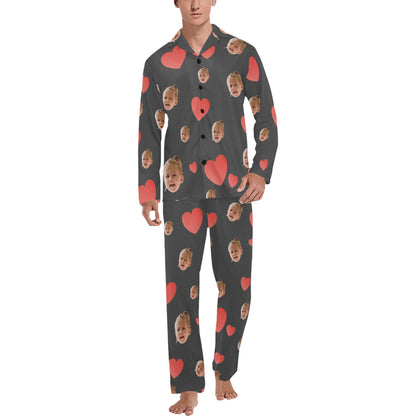 Custom Heart Multi-Color Pajamas | Personalized Men's Long Pajama Set Birthday Gift