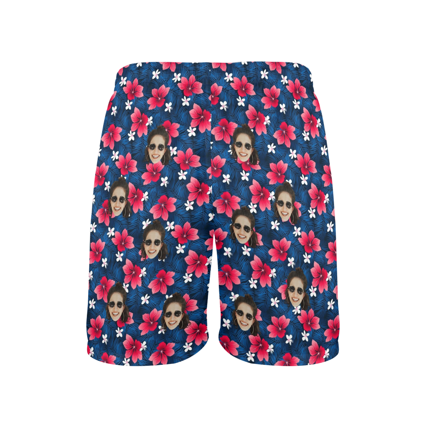 Custom Face Flower Petals Beach Shorts | Personalized Photo Men's Elastic Swim Trunks For Father's Day