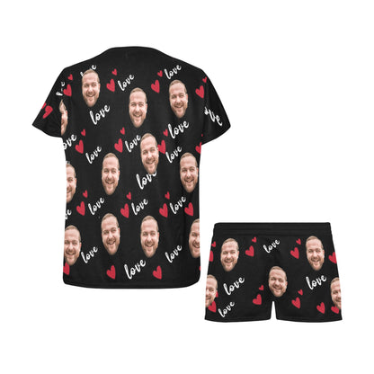 Custom Love Face Pajamas | Personalized Women's Short Pajama Set Unique Birthday Gift