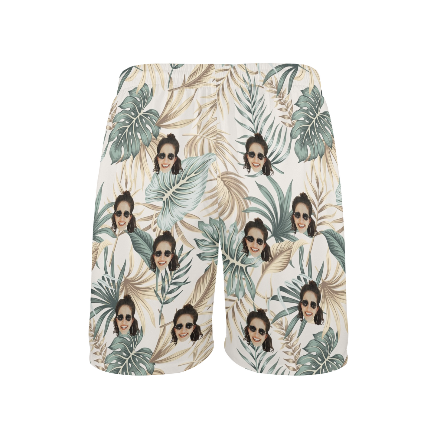 Custom Face Palm Leaves Beach Shorts | Personalized Photo Men's Elastic Swim Trunks For Husband