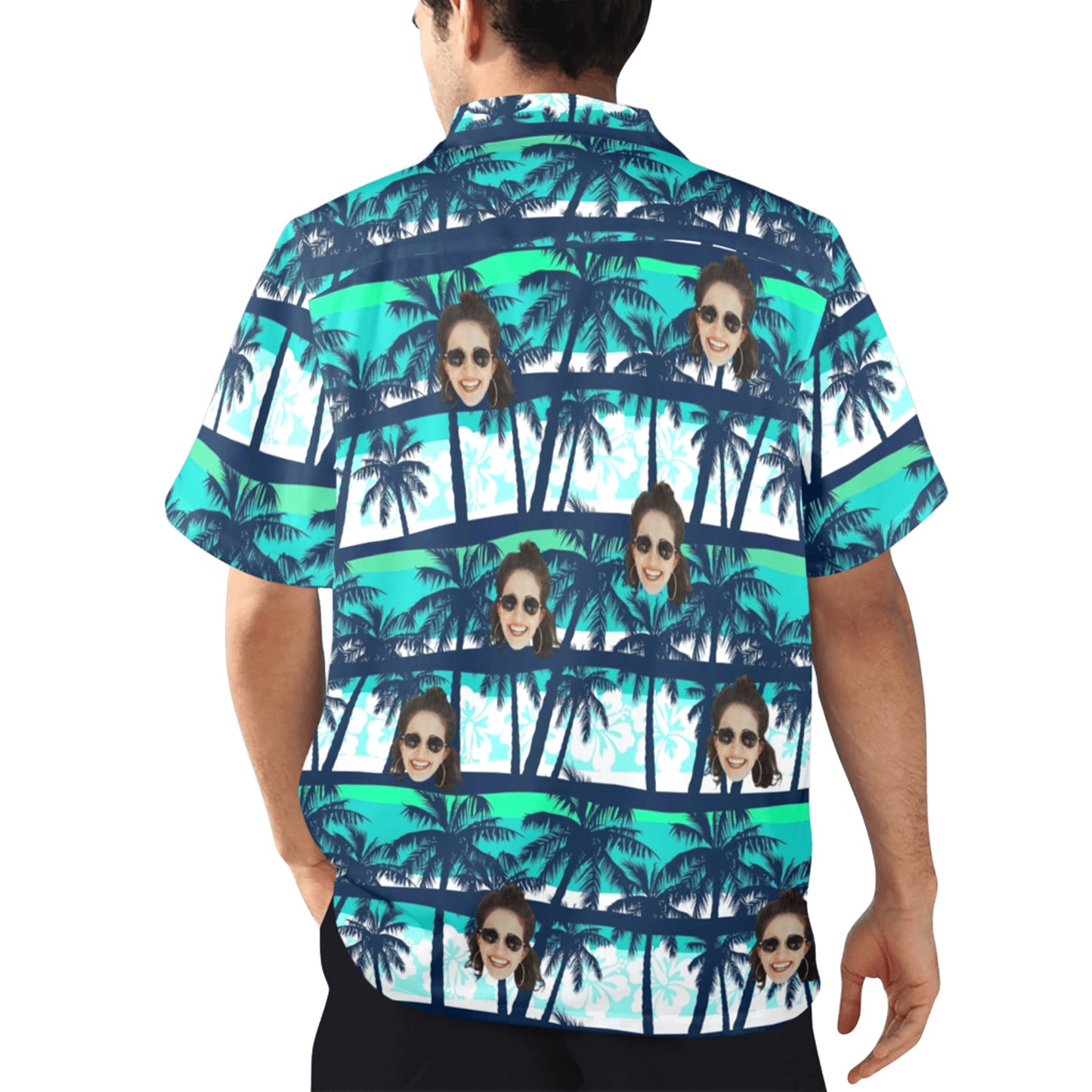 Custom Face Blue & Green Coconut Tree Hawaiian Shirt | Personalized Tropical Aloha Shirt Father's Day Gift