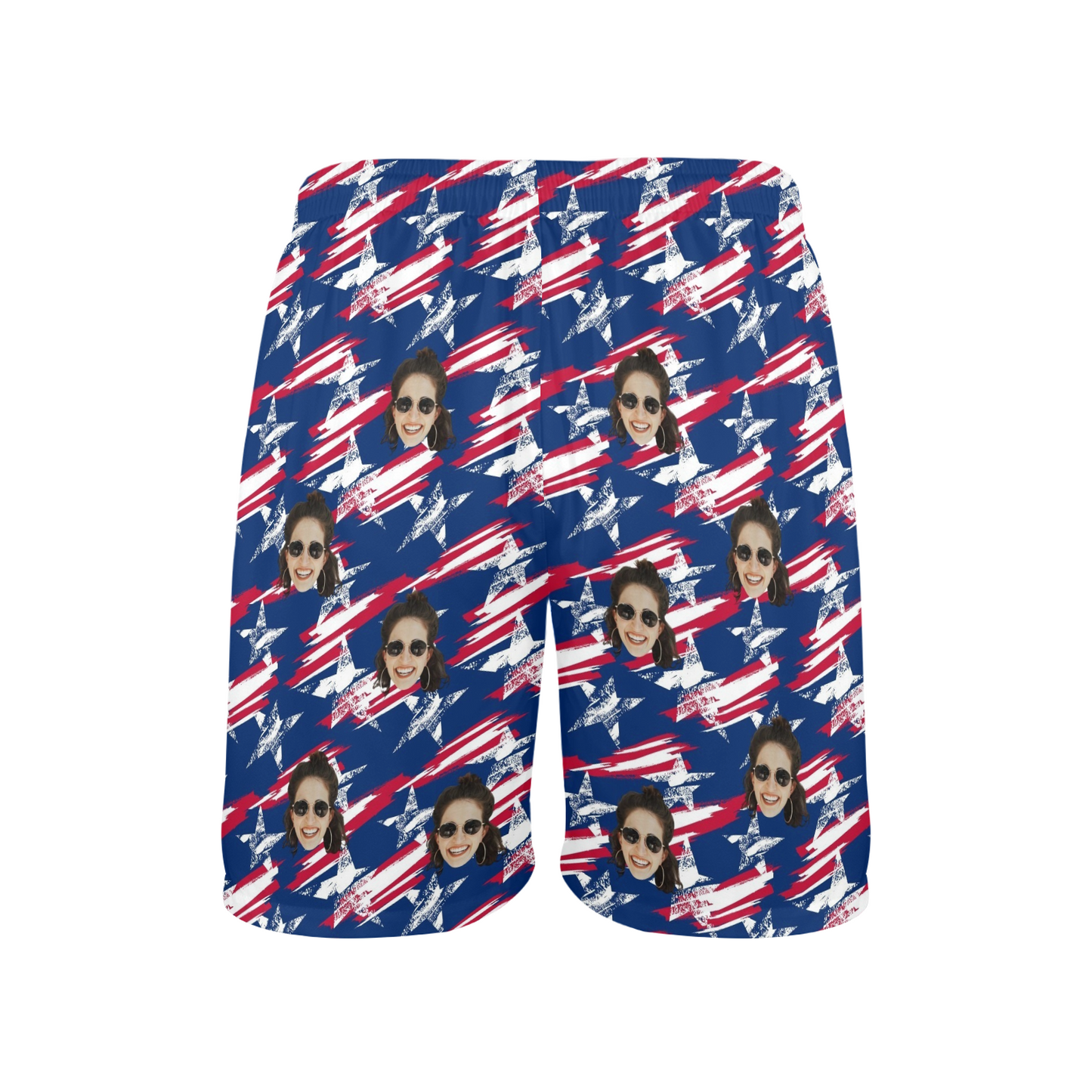 Custom Face Vintage USA Flag Beach Shorts | Personalized Photo Men's Elastic Swim Trunks For 4th Of July