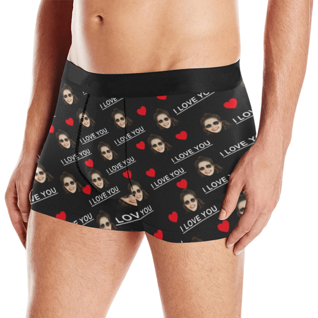 Custom I Love You Face Underwear | Personalized Photo Men's Boxer Briefs For Anniversary/Honeymoon