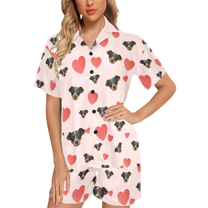 Custom Heart Multi-Color Pajamas | Personalized Women's V-Neck Short Pajama Set Gift for Her