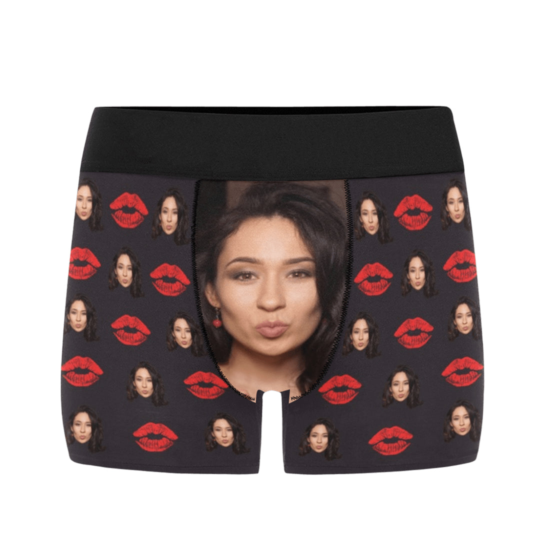 Custom Big Face Red Lip Underwear | Personalized Photo Men's Boxer Briefs For Birthday/Valentine