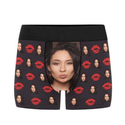 Custom Big Face Red Lip Underwear | Personalized Photo Men's Boxer Briefs For Birthday/Valentine