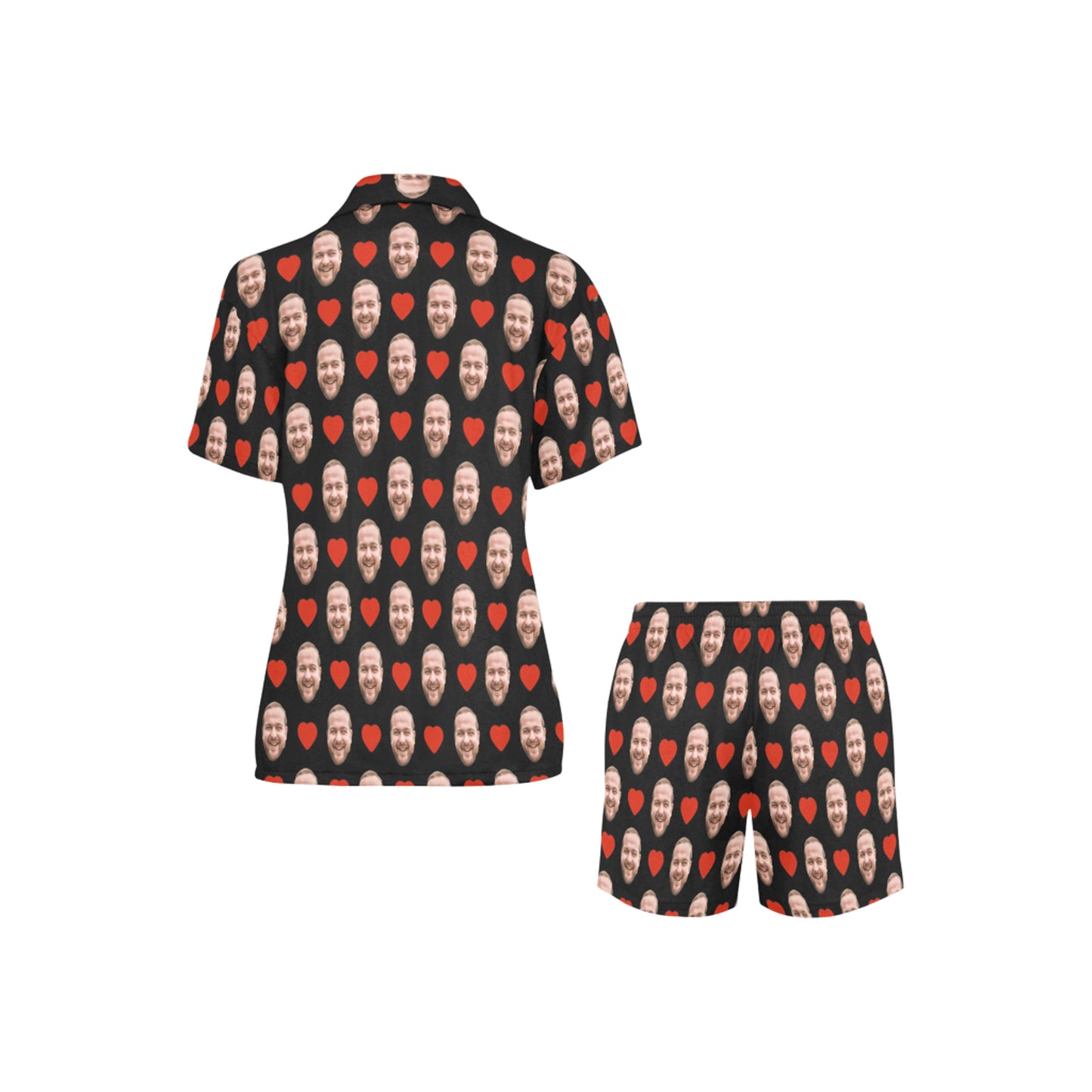 Custom Heart Face Pajamas | Personalized Women's V-Neck Short Pajama Set For Your Love