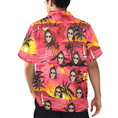 Custom Face Watercolor Print Hawaiian Shirt | Personalized Tropical Aloha Shirt for Beach & Vacation