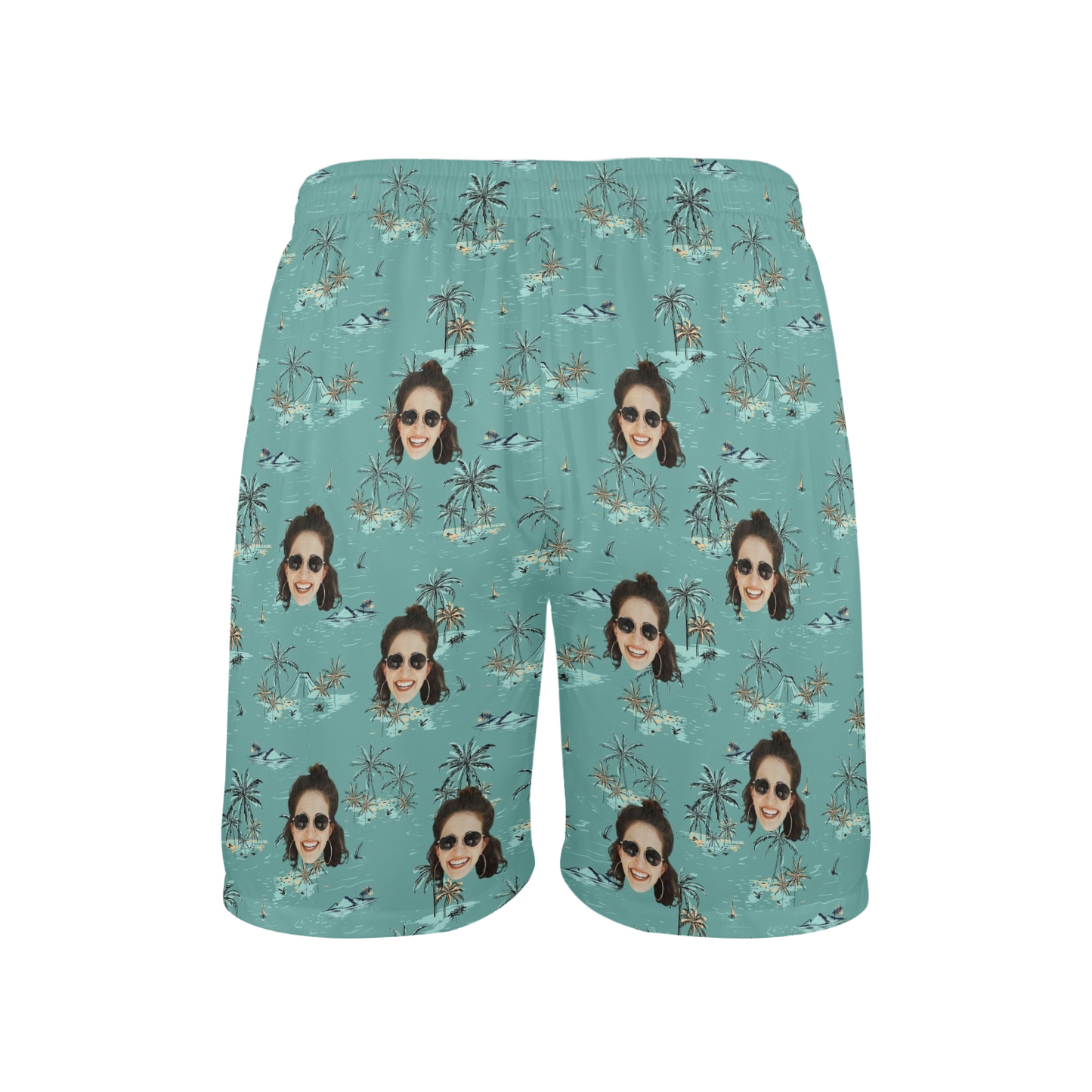 Custom Face Coconut Tree&Island Beach Shorts | Personalized Photo Men's Elastic Swim Trunks For Holiday Trip