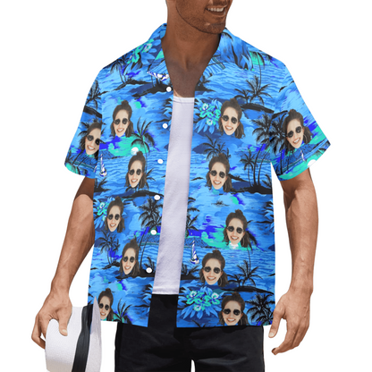 Custom Face Blue Island Hawaiian Shirt | Personalized Tropical Summer Shirt Best Couple Gift