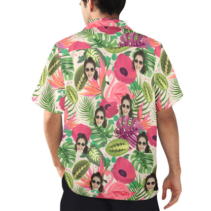 Custom Face Flamingo Rainforest Vibes Hawaiian Shirt | Personalized Tropical Aloha Shirt For Vacation/Cruise