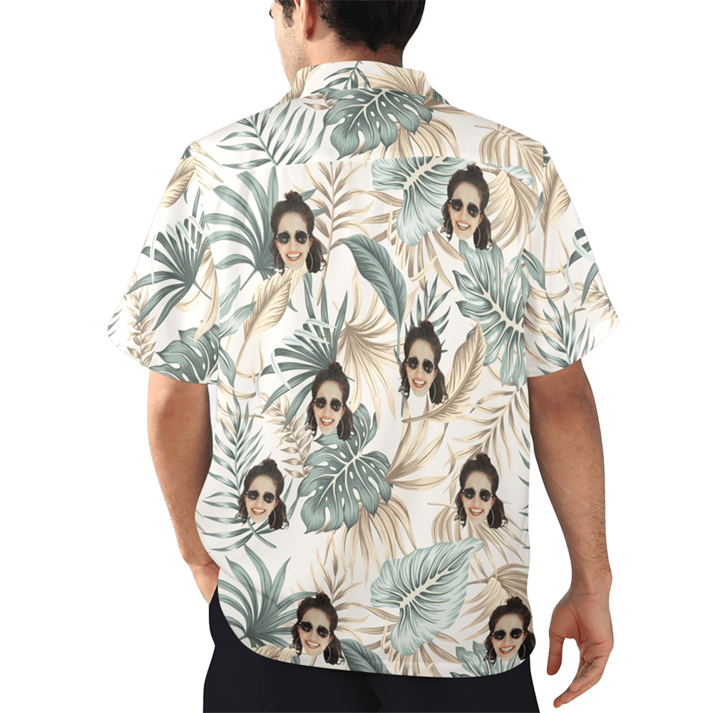 Custom Face Palm Leaves Hawaiian Shirt | Personalized Tropical Aloha Shirt Birthday/Anniversary Gift