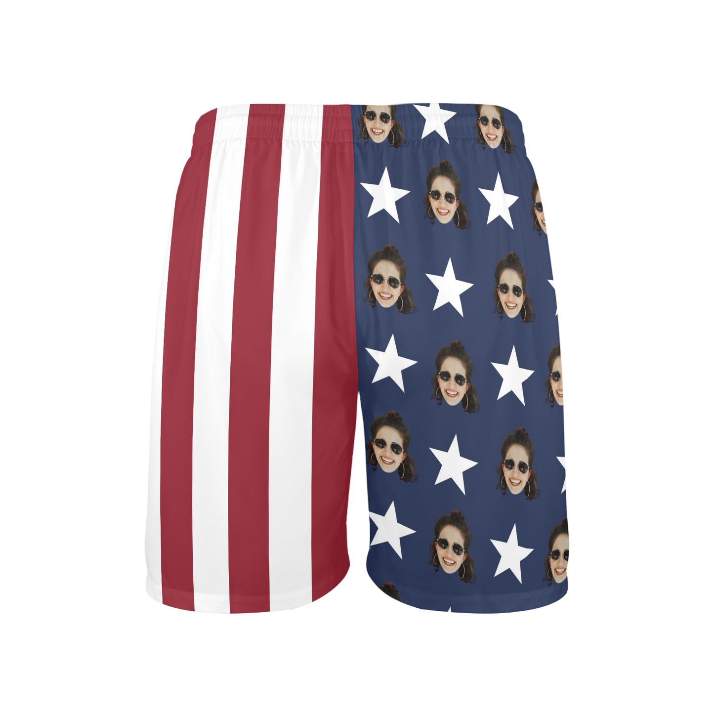 Custom Face American Flag Beach Shorts | Personalized Photo Men's Elastic Swim Trunks For Independence Day
